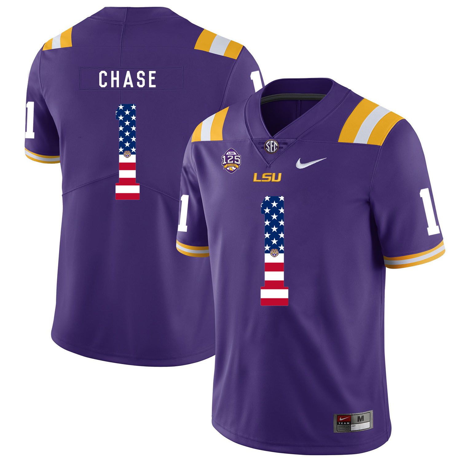 Men LSU Tigers #1 Chase Purple Flag Customized NCAA Jerseys